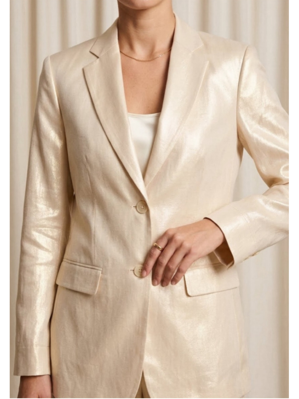 DKNY Champagne Metallic Shimmer Satin Oversized Blazer jacket size 8.